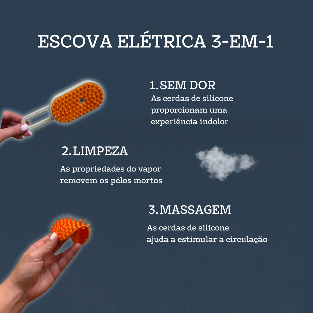 3 em 1 Escova Elétrica para Cães e Gatos